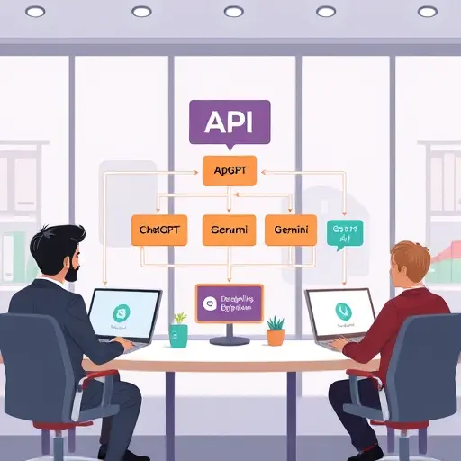 modern API architecture diagram illustration:;
