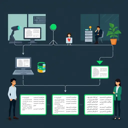 animated illustration of an OCR pipeline: a scanner and a scanned document flowing through preprocessing, character recognition, and output to editable text blocks;(#94d3a2)