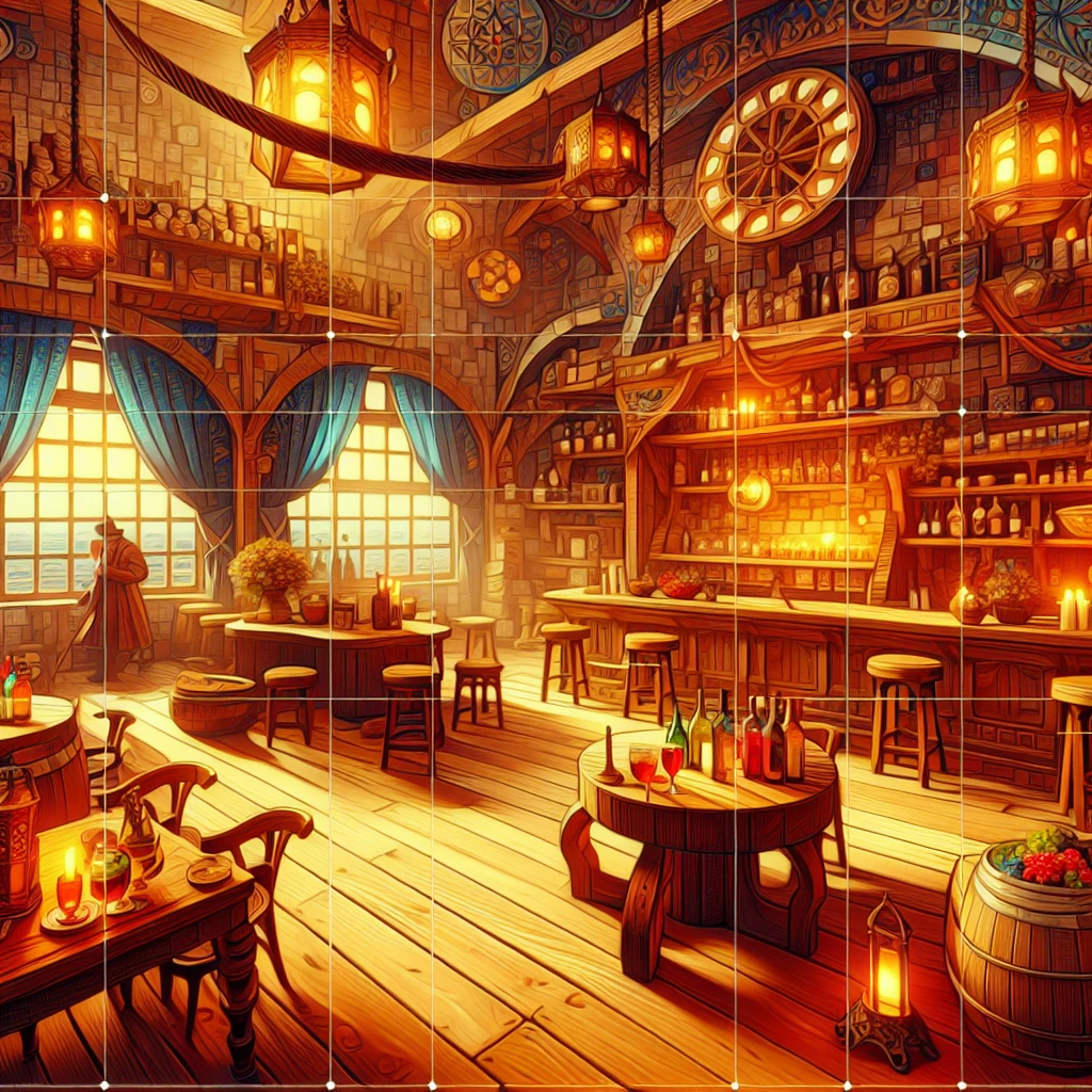 fantasy tavern interior | Breath-taking digital painting with warm colours amazing art mesmerizing, captivating, artstation 3