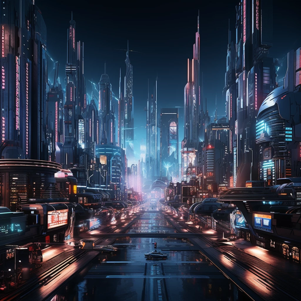 A futuristic city at night with neon lights, cyberpunk style, 8k, ultra-detailed