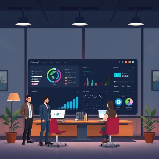 Persian-style user interface of an AI SaaS platform, cartoonish UI showcase in dark theme, dashboard for project management, affordable pricing tag, no text