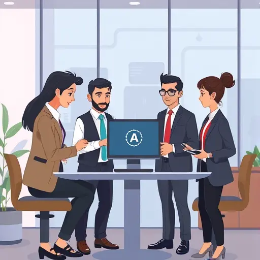 illustrated animated team interacting with AI-