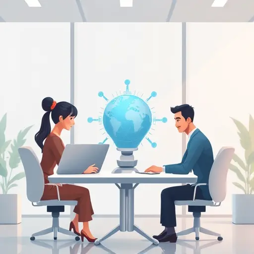 illustration of animated team working together around an AI-