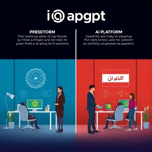 AI platform comparison illustration, gapgpt logo versus foreign AI platforms, animated infographic style, Iranian and international design elements, no text