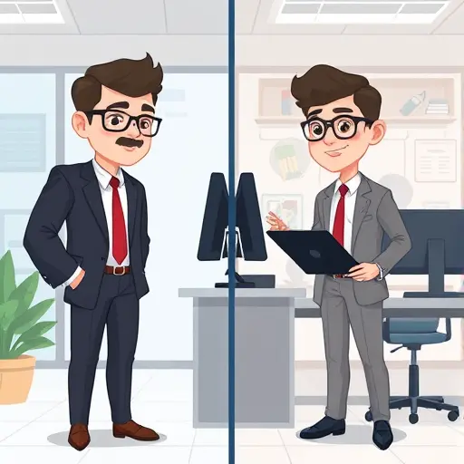 side-by-side comparison cartoon:.