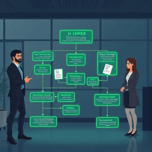 animated illustration of an advanced AI Agent workflow, branching task flow with proposal sections, digital documents, glowing green accent highlights, no text