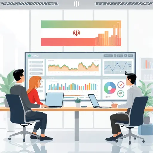 Persian-inspired animated dashboard for data upload and AI analysis, illustration of Iranian innovations, clean, no text