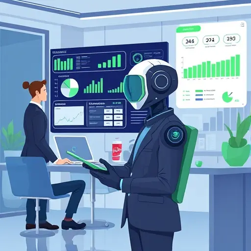 modern illustration of an AI financial assistant generating multi-source financial reports, integrated with spreadsheets and dashboards, futuristic, green accent, text-free