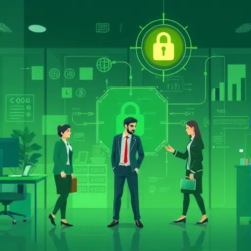 animated risk control in finance with AI agent, abstract representation of threat detection, secure data, digital lock, green and dark theme, no text