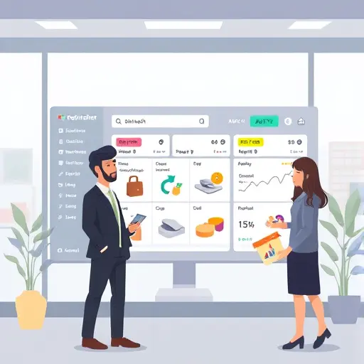 animated online shop dashboard with AI-powered dynamic pricing tags, abstract product icons, digital assistant character, high-