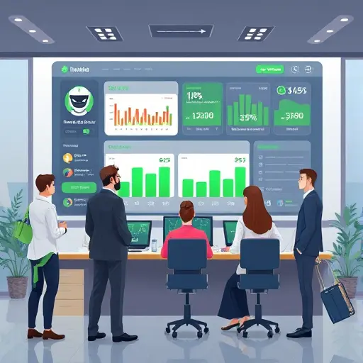 Persian style animated online shop dashboard, dynamic AI price tags, chatbot agents, digital cart analytics, vibrant green accent, no text