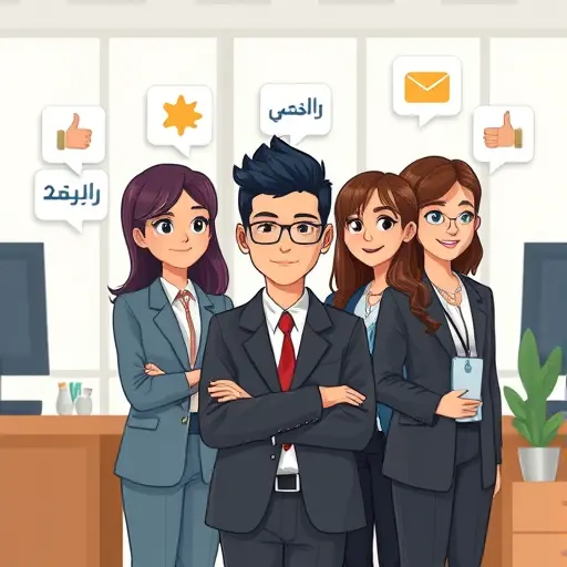 cartoon-style illustration showing customer feedback icons (stars, chat bubbles, thumbs up/down)