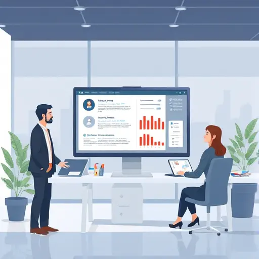 modern animation of a computer analyzing customer reviews using ChatGPT, interface with AI neural network and data visualization, icons of happy/