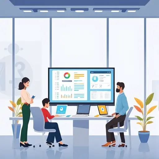 modern animation of a computer analyzing customer reviews using ChatGPT, interface with AI neural network and data visualization, icons of happy/