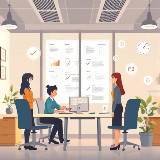 animated illustration of AI organizing a daily routine, checklist and calendar icons, technology flows, productivity theme, cartoon scene, no text