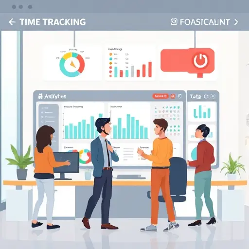 animated dashboard interface for AI-powered time tracking and to-do list management, cartoon style, clean UI, connected with AI icons, productivity and analytics theme, no text