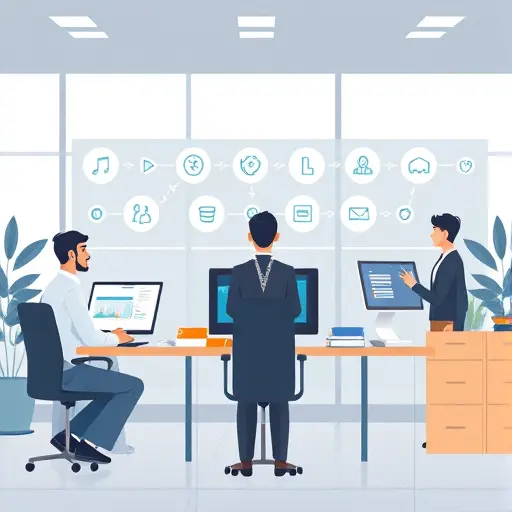 modern illustration showing AI automation in startup workflow, productivity concept, animated icons, text-free, technology theme