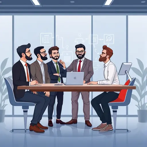 cartoon-style startup team brainstorming AI-