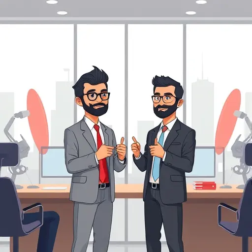 animated illustration of startup founders presenting an AI-