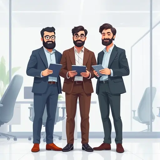 startup founders celebrating fundraising success, animated, joint planning on digital tablets, AI technology in background, text-free