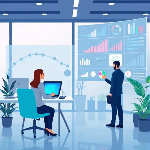 futuristic AI agent concept, stylized digital agent managing startup tasks, integration of charts and data, vibrant, animation-style, text-free