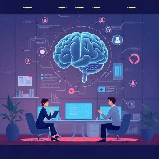 modern animated illustration of artificial intelligence chat interface, digital brain and data streams, clean tech art, dark theme, no text