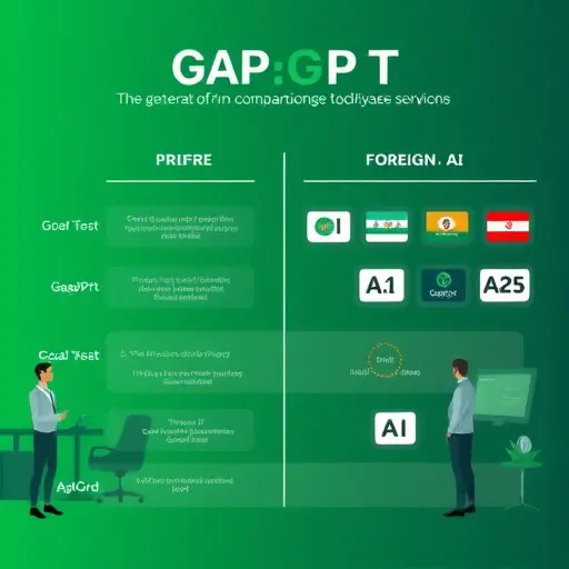 comparison chart of Iranian AI platform GapGPT versus foreign AI services, infographic style, green and dark colors, no text