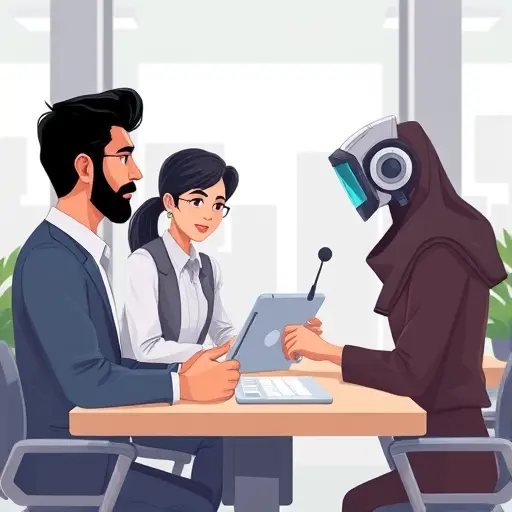 animated team collaborating with AI-