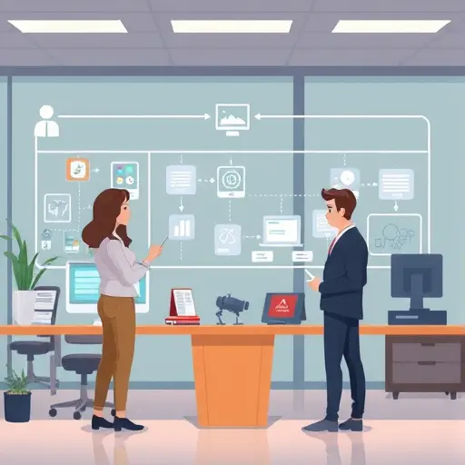 cartoon workflow automation system with AI agent icons automating processes, animated interface, technology illustration, clean, text-free