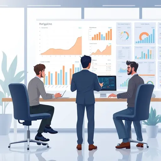 animated dashboard analytics illustration with AI-powered insights, managers making data-