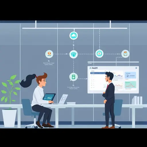 cartoon style illustration of ChatGPT agent workflow, nodes and connections, AI icons, planning dashboard, futuristic technology, text-free, professional