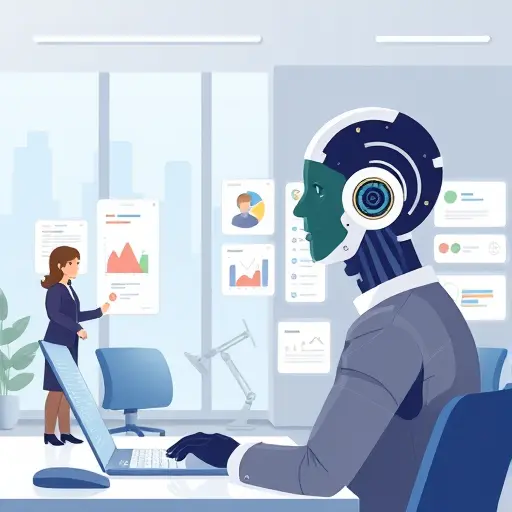 modern animated illustration of AI creating a detailed customer persona profile, showing digital profile cards, charts and buyer attributes, technology and marketing concept, no text