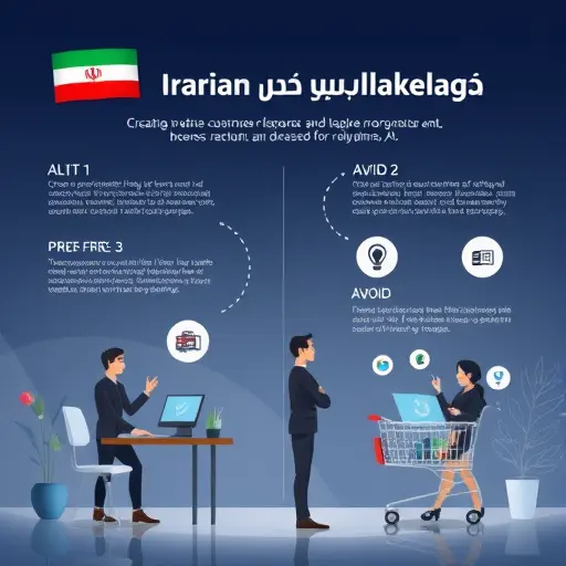 animated infographic showing the process of creating a customer persona for marketing, with AI icons, shopping cart, and abstract Iranian-inspired background, no text