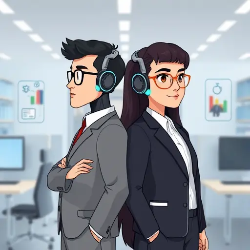business and consumer AI personas side-by-side, animated icons representing B2B and B2C, Iranian digital market context, technology theme, no text