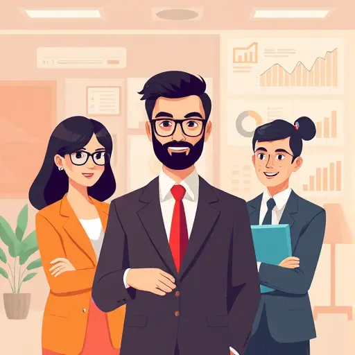 abstract illustration of B2B and B2C AI personas, animated charts and business/