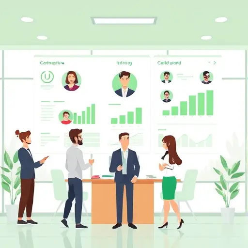 illustration of customer persona creation, animated interface, abstract avatars, data charts, technology-inspired, green accent palette, text-free