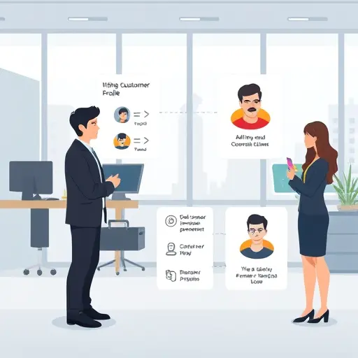 modern animated workflow of building customer personas with AI, showing input questions and AI-generated profile, cartoon illustration, technology context, no text
