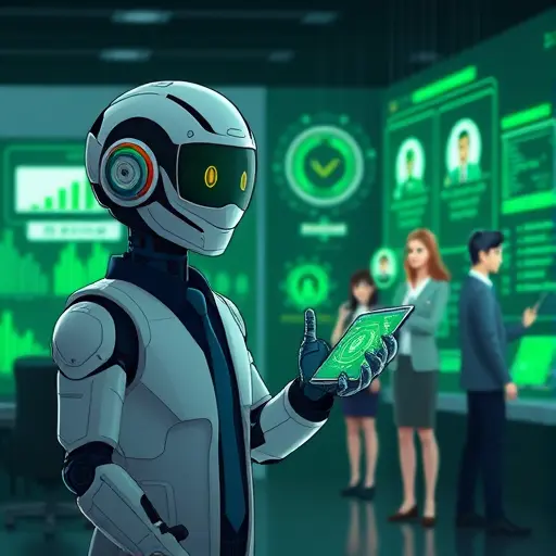futuristic animated AI agent managing dynamic customer personas, abstract digital interface, glowing green and dark background, technology-inspired, no text