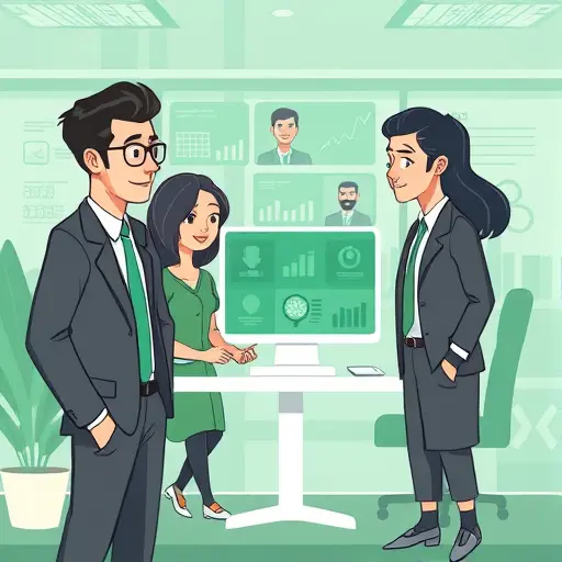 illustration of customer persona creation, animated interface, abstract avatars, data charts, technology-inspired, green accent palette, text-free