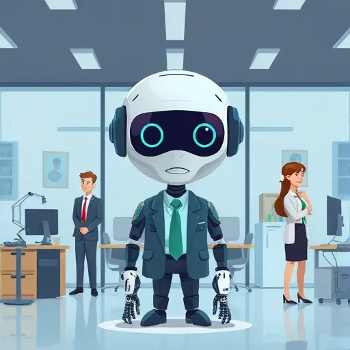 cartoon style illustration of an AI-