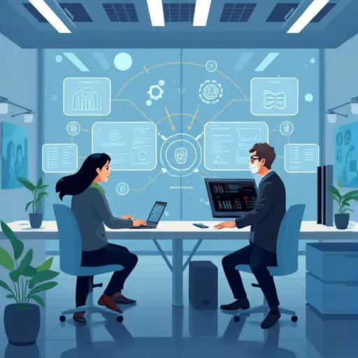 tech animated illustration showing synergy between multiple AI platforms, symbolizing ChatGPT and GapGPT working together for marketing optimization, no text