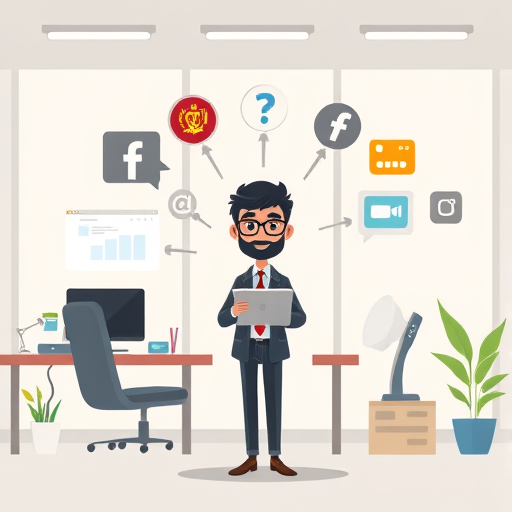 cartoon style illustration showing a digital marketer using various AI-;