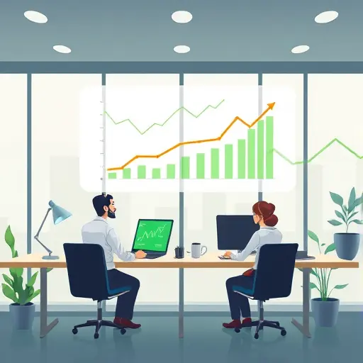 modern illustration of AI assistant highlighting profitable market trends, animated, with arrows and growth charts, green accent colors, futuristic, no text