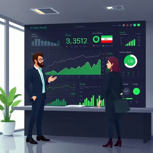 modern animated dashboard interface of an Iranian AI platform, featuring AI market analysis, charts and interaction features, dark mode, accent green colors, no text
