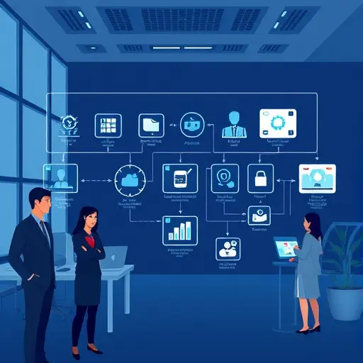modern architecture diagram, animated workflow: