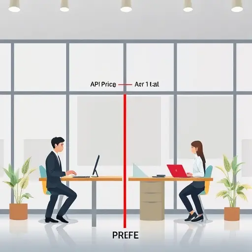 comparison chart illustration of API pricing between a dollar-based service (with volatility) and a steady Iranian Rial-