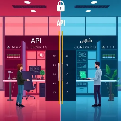 abstract API security comparison table between two cloud servers, one marked 'GapGPT'