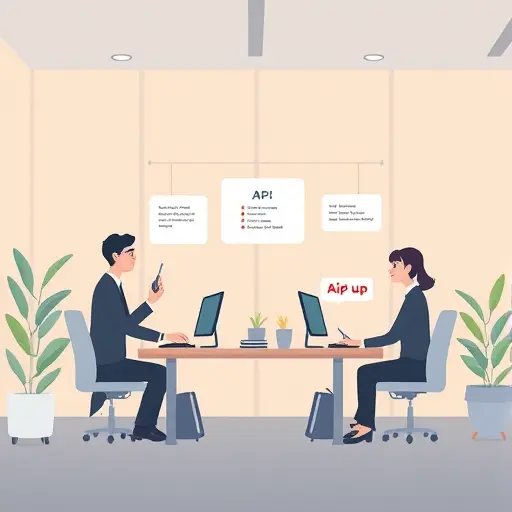 animated illustration of API request and response workflow, website sending requests to GapGPT API, receiving AI-