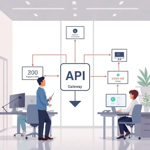 animated schematic of an API gateway routing requests to multiple AI models (ChatGPT, Claude, Gemini)