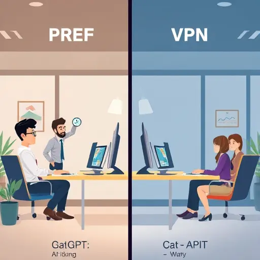 split-screen animated comparison chart, one side showing API call from an Iranian server to GapGPT without VPN, other side showing ChatGPT API with 